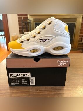 Reebok White & Yellow Question Mid!  Brand new- Youth size 6